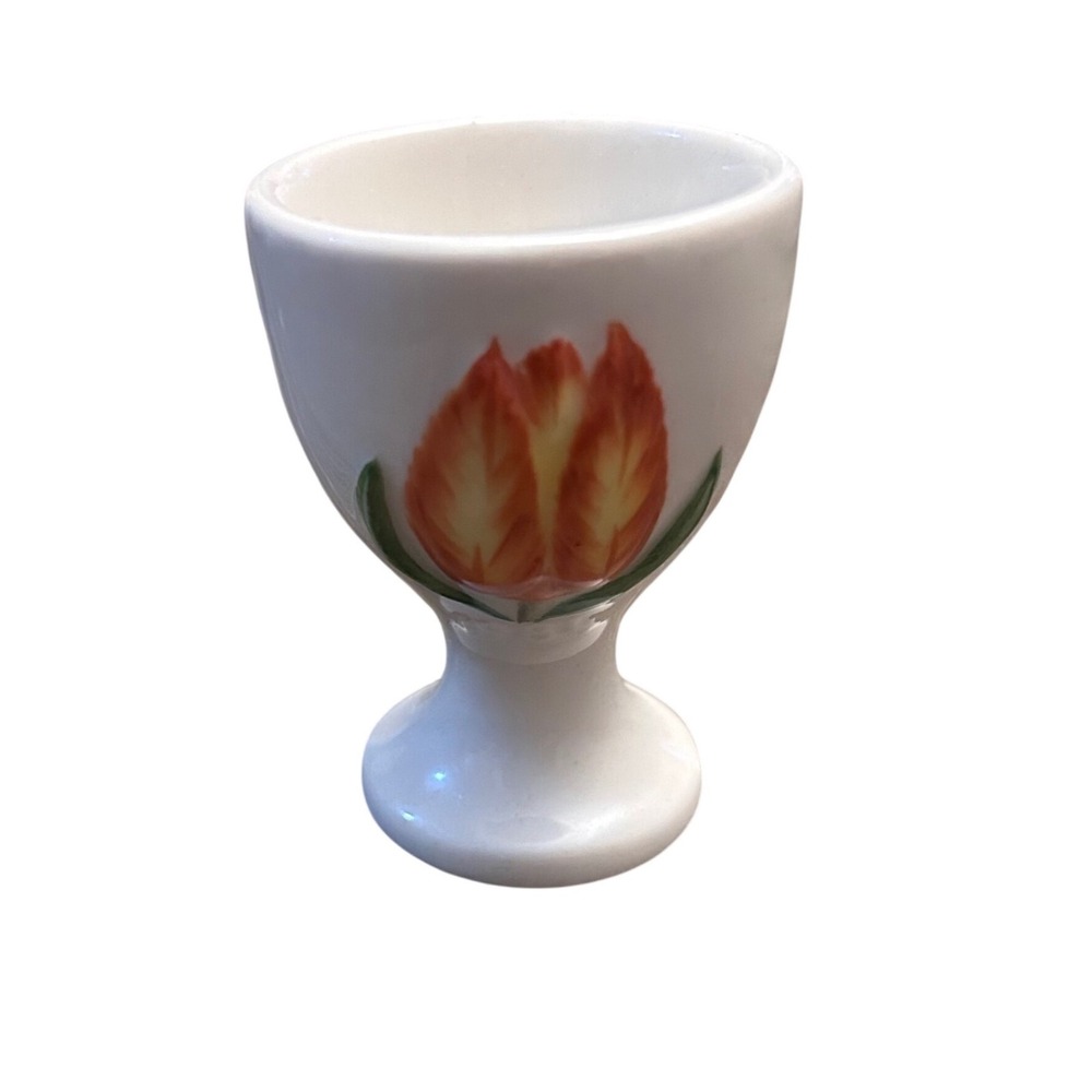Goebel Egg Cup Vintage 1984 West Germany White Orange Tuli Ceramic